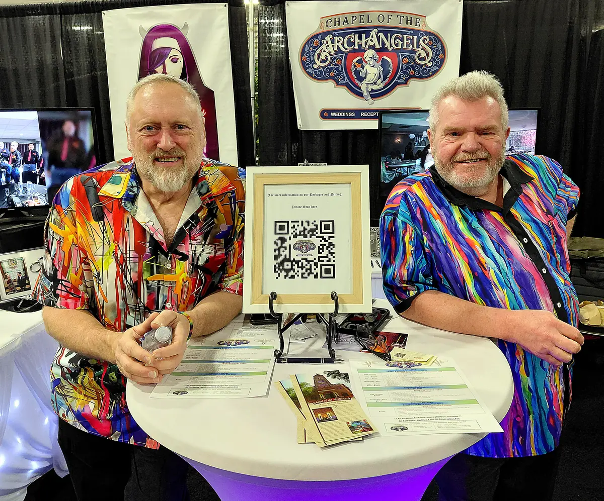 Jim Hasey and Jimmy at the Chapel of the Archangels booth in Beaver Dam, Wisconsin